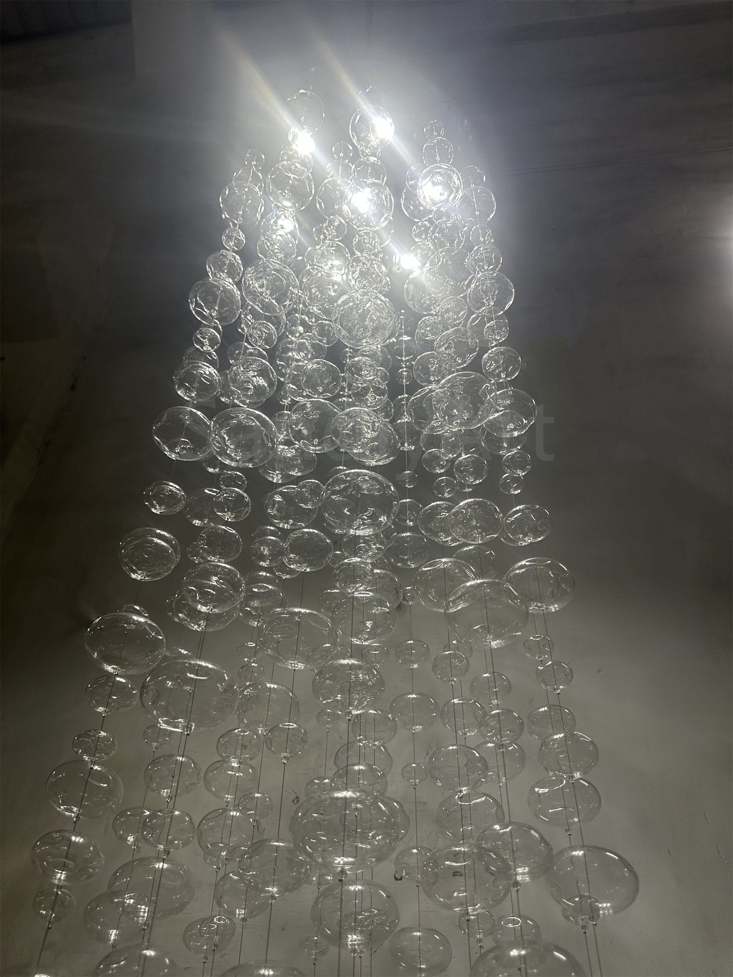 Hang wire glass bubbls lighting staircase decoration 180cm tall 60cm diameter
