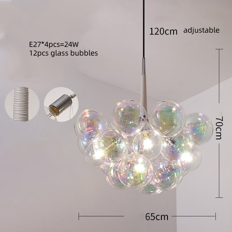 Hand made blown glass clear iridescent bubbles chandelier