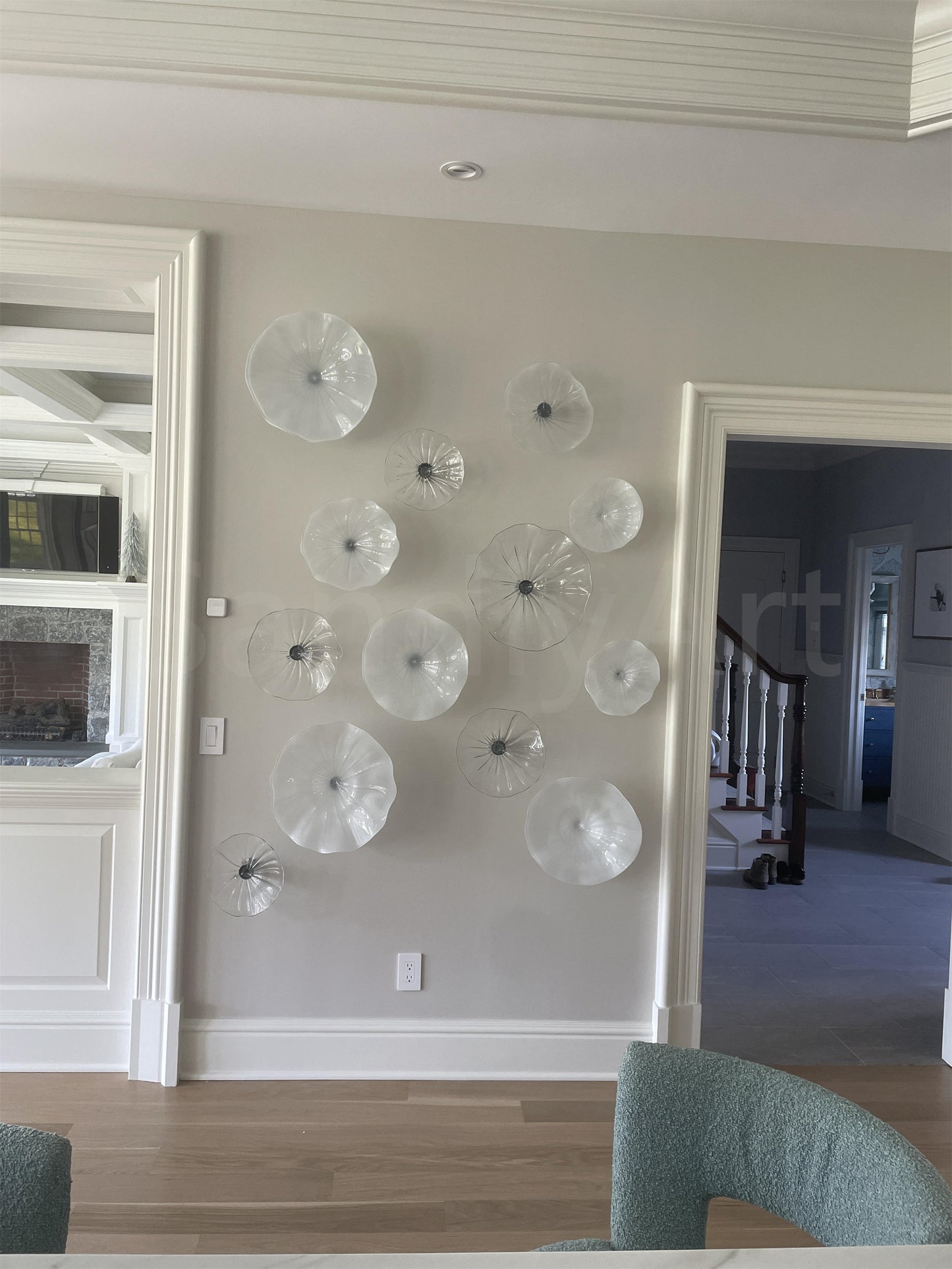 Hand made mouthblown glass white platters wall decoration Chihuly Persian plate