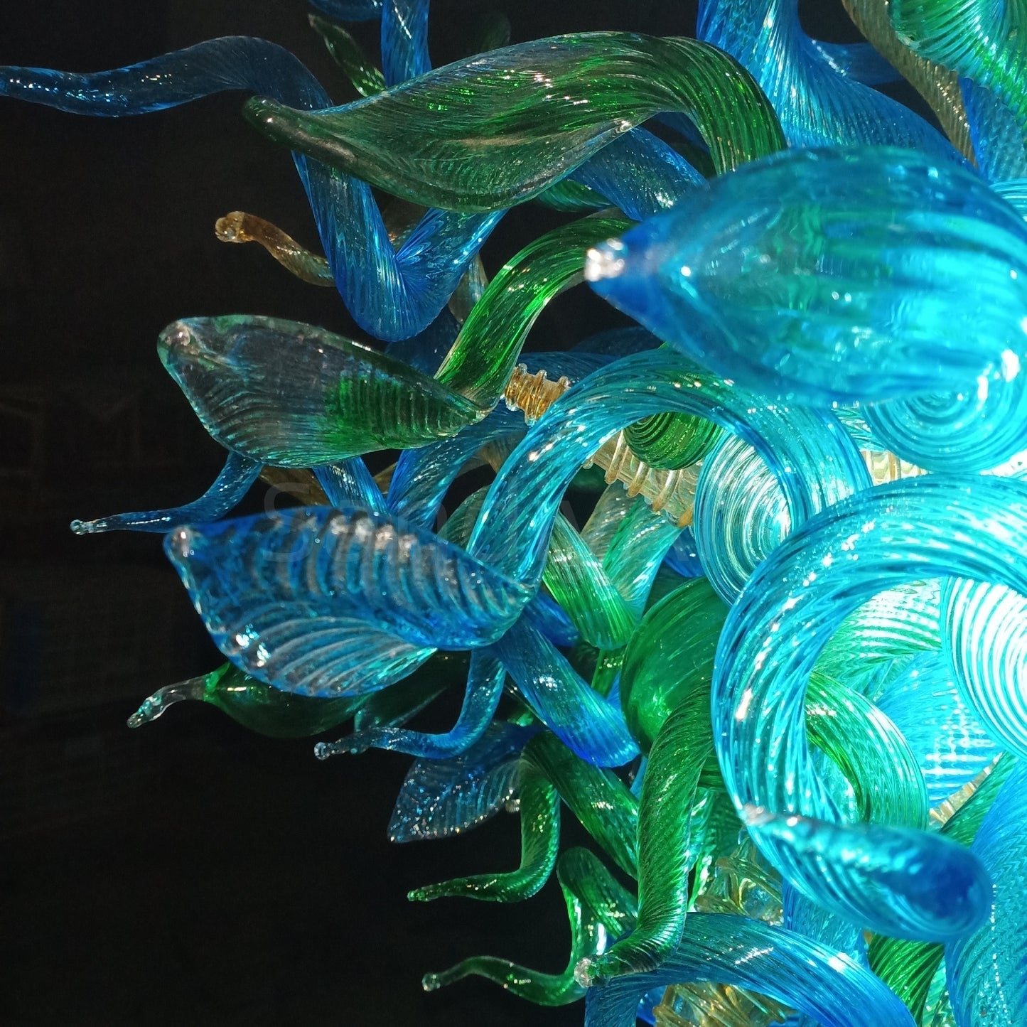 Green and blue color blown glass lighting chandelier