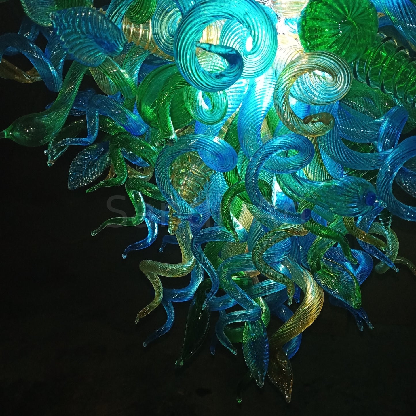 Green and blue color blown glass lighting chandelier