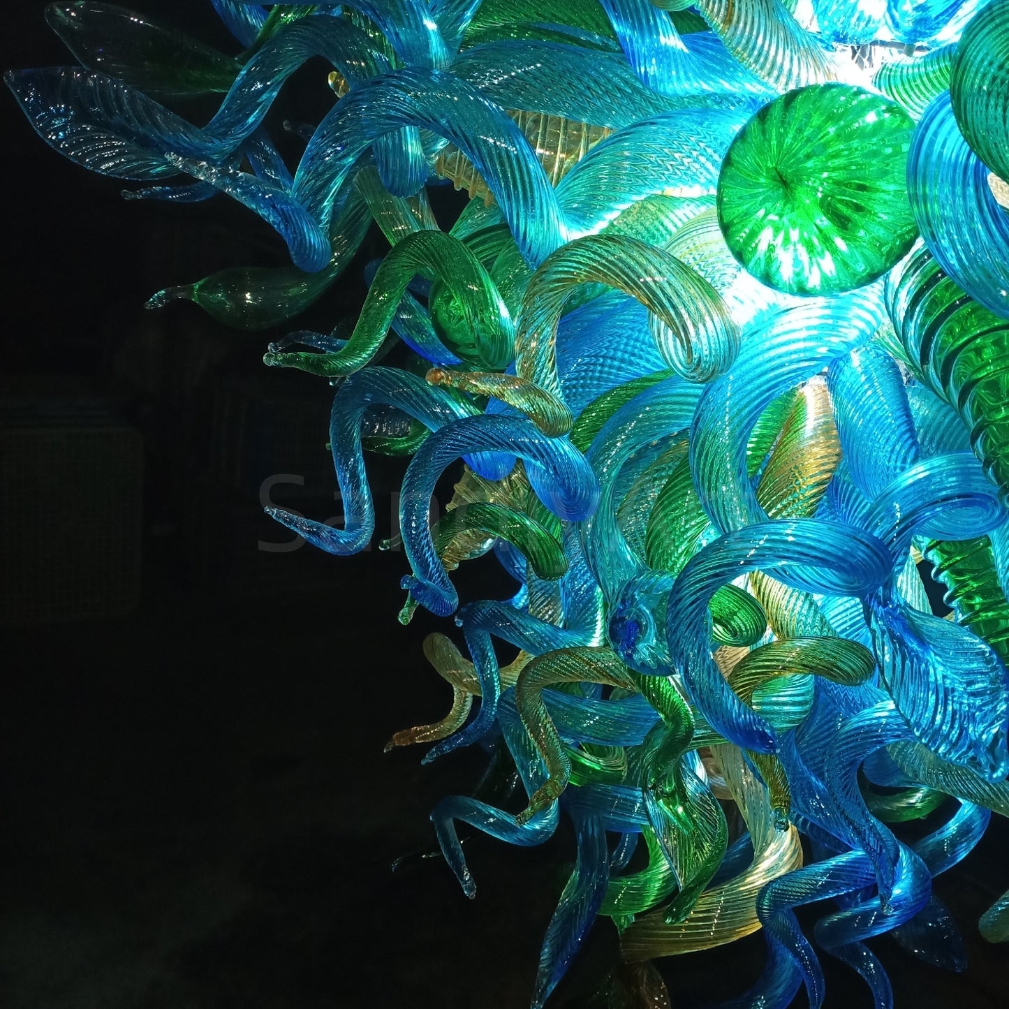 Green and blue color blown glass lighting chandelier