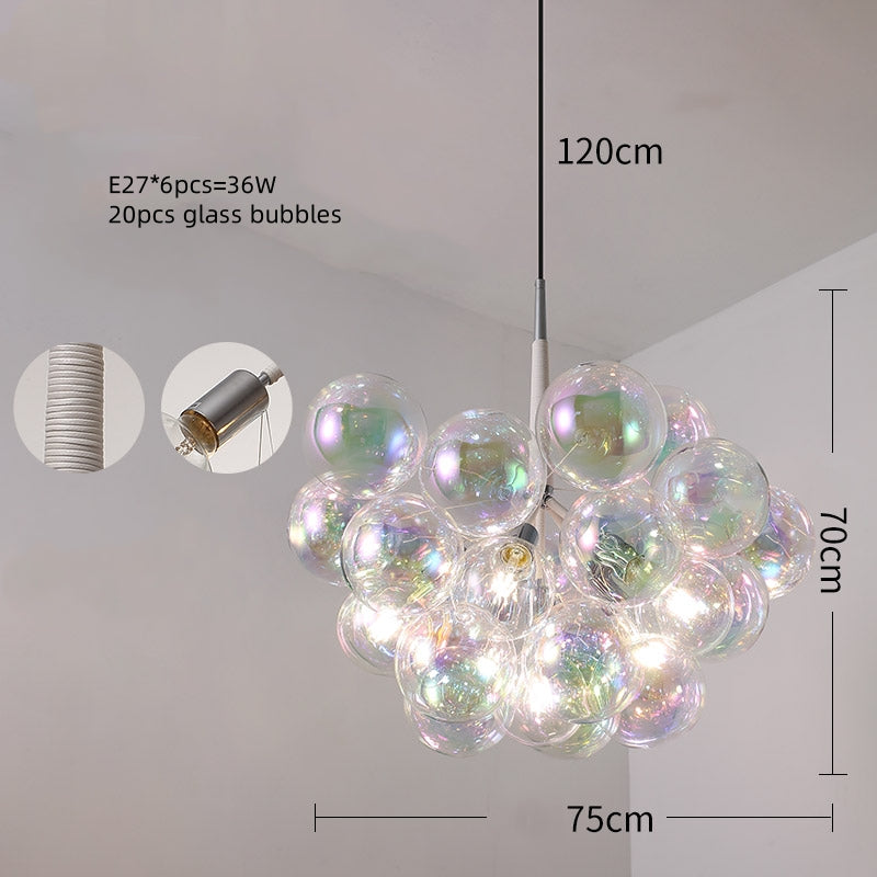 Hand made blown glass clear iridescent bubbles chandelier