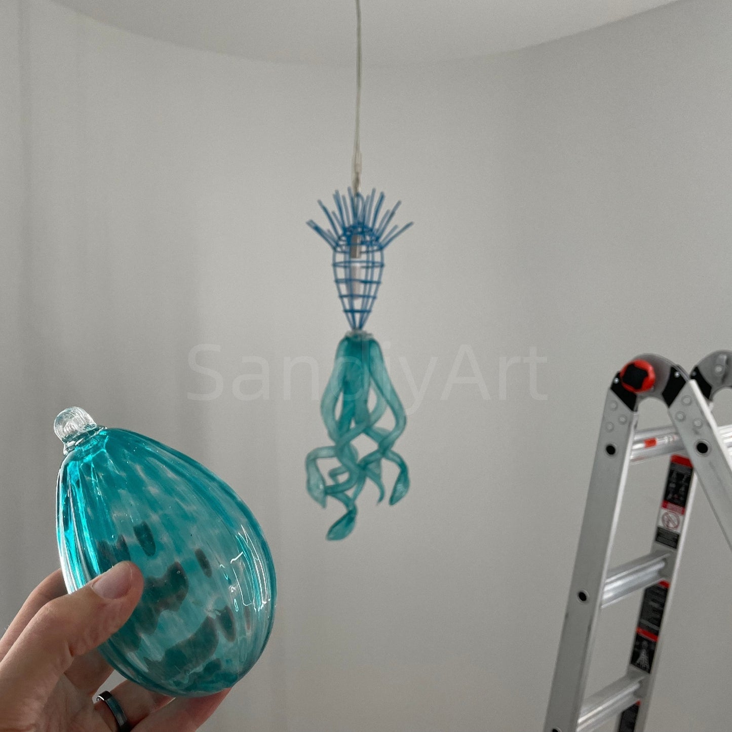 Ocean blue color modern design style glass chandelier dining room decoration