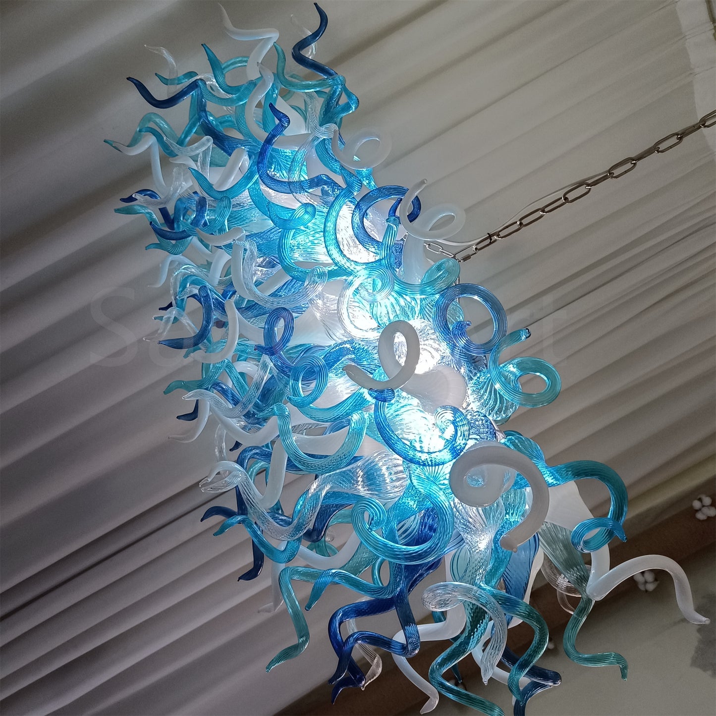 rectangular shape hand made blown glass art chandelier dining room table top decoration