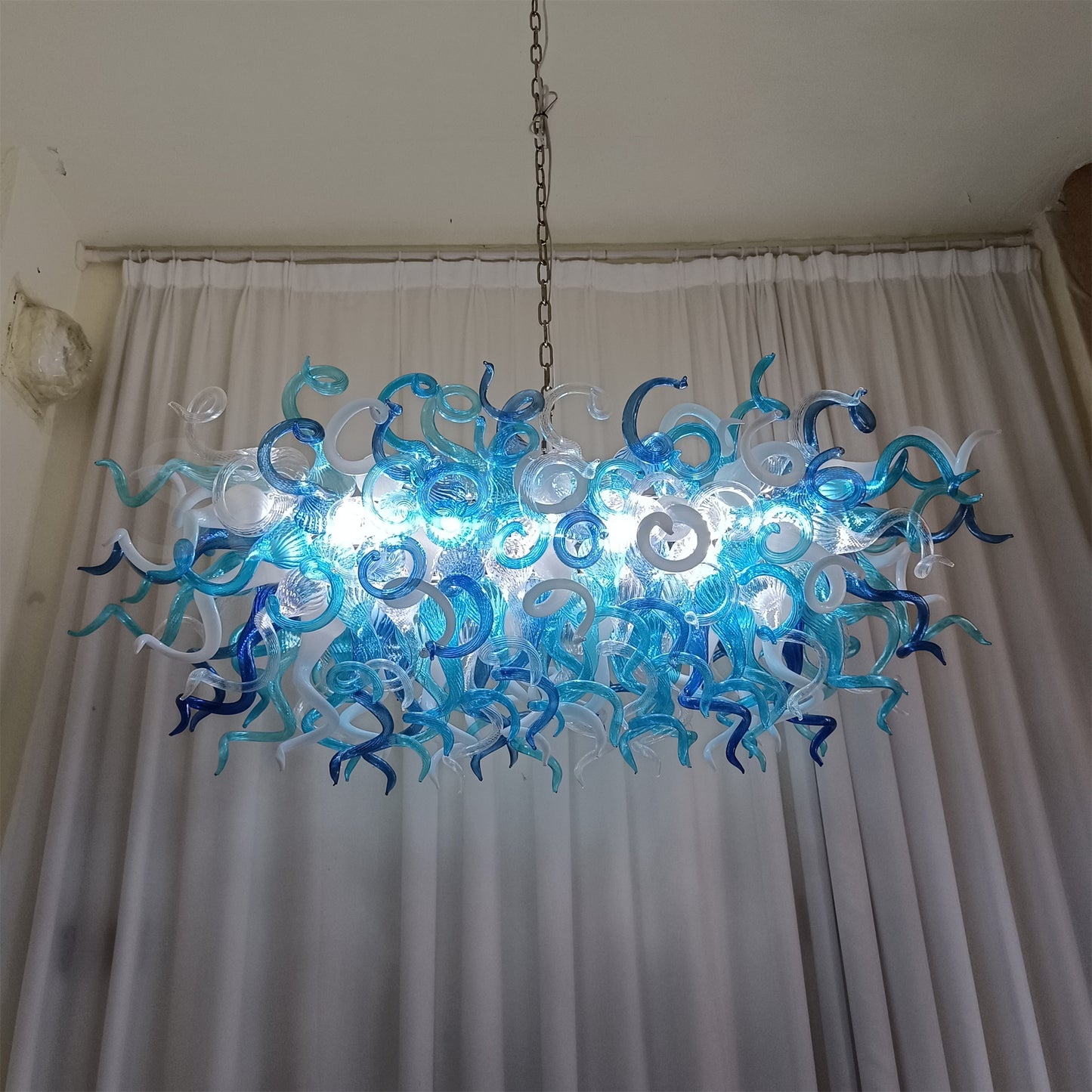 rectangular shape hand made blown glass art chandelier dining room table top decoration