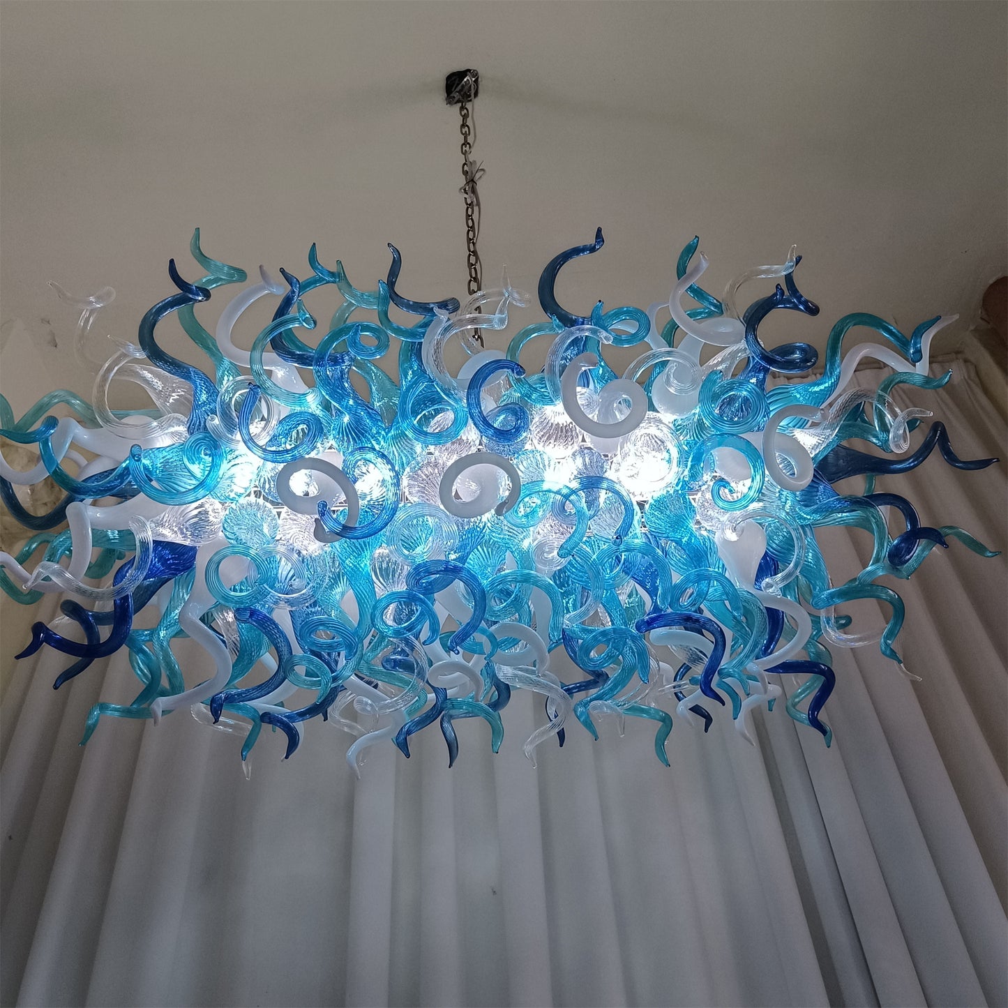 rectangular shape hand made blown glass art chandelier dining room table top decoration