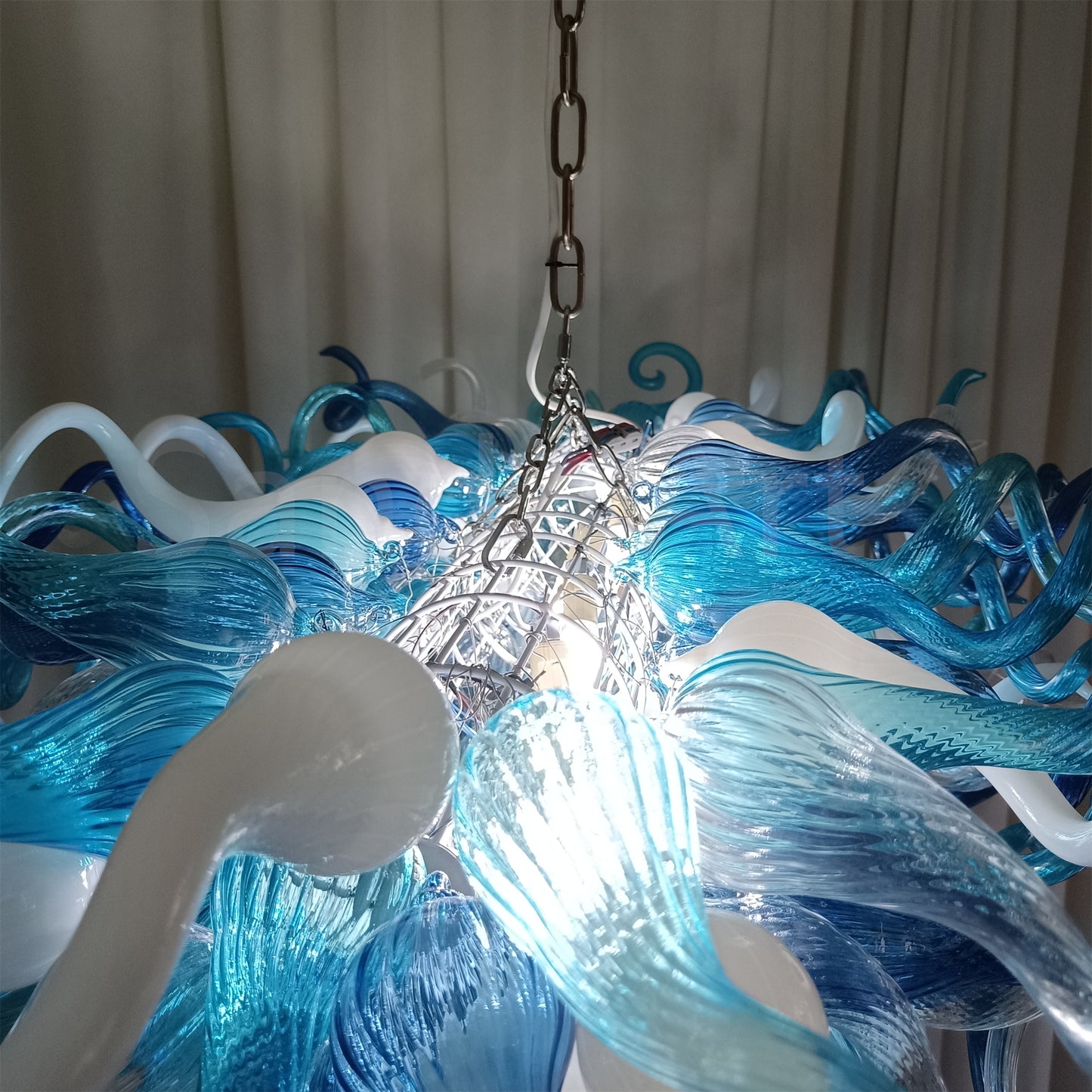 rectangular shape hand made blown glass art chandelier dining room table top decoration