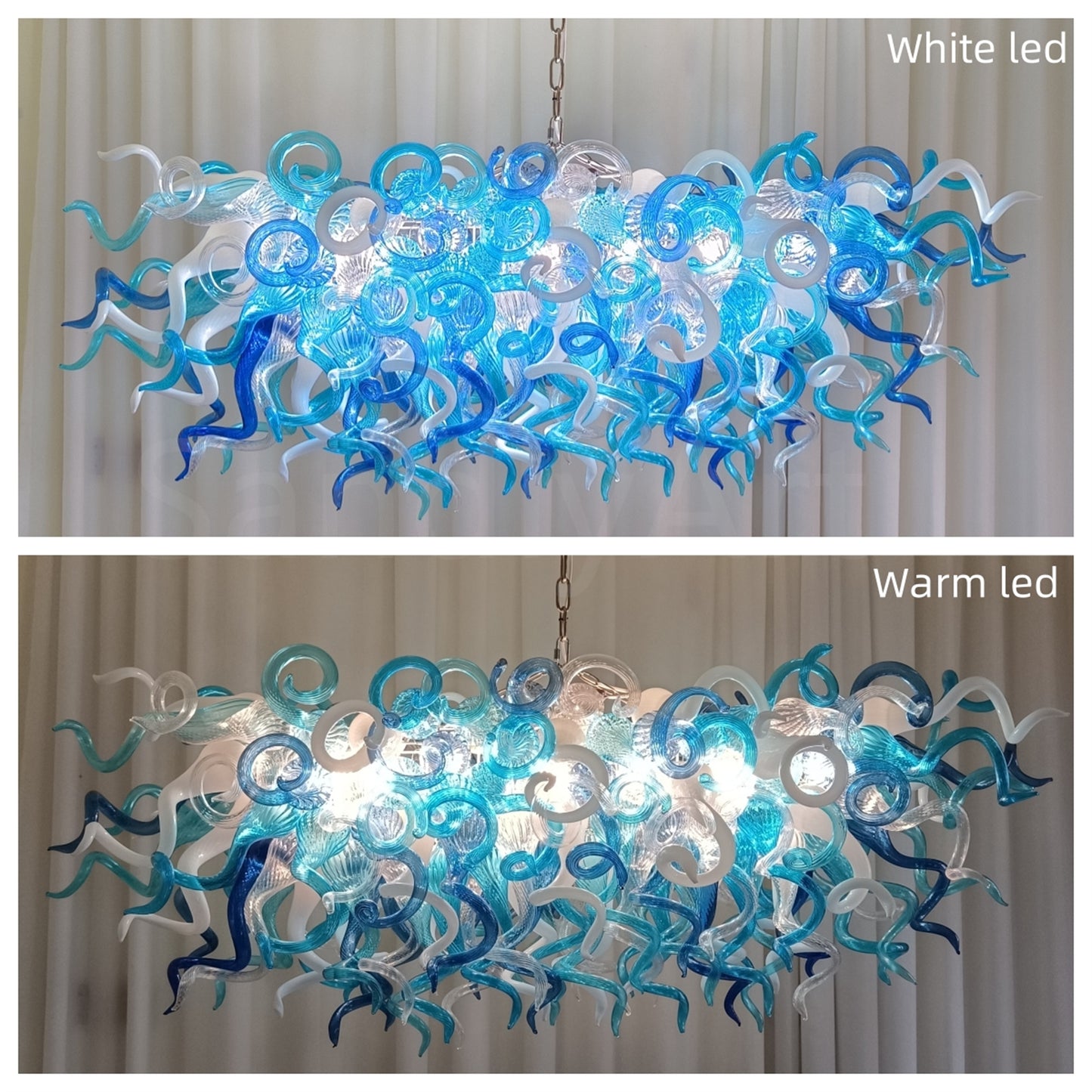 rectangular shape hand made blown glass art chandelier dining room table top decoration