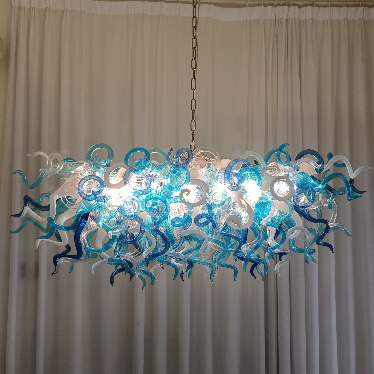 rectangular shape hand made blown glass art chandelier dining room table top decoration
