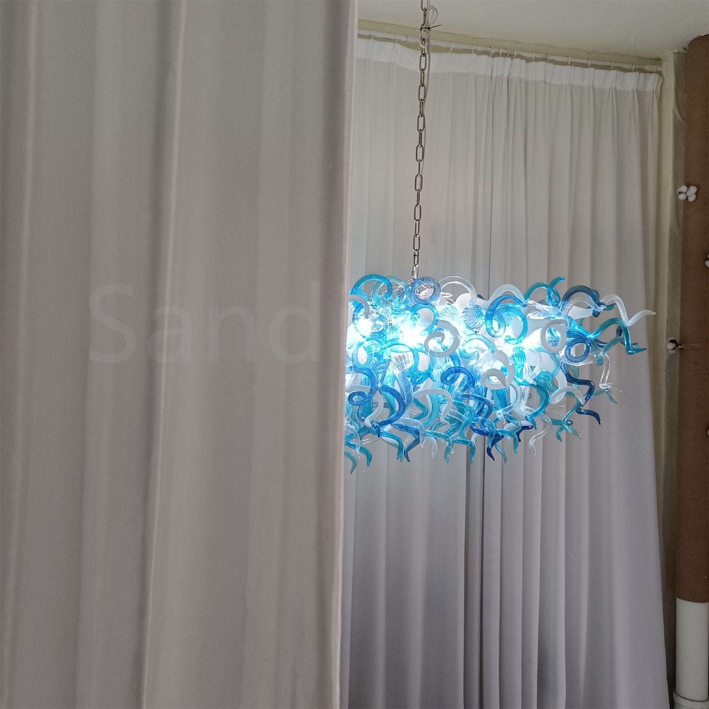 rectangular shape hand made blown glass art chandelier dining room table top decoration