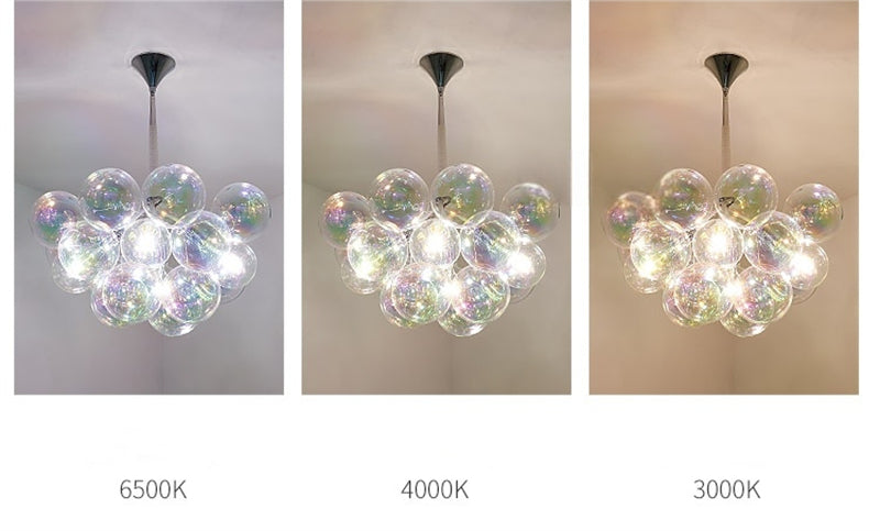 Hand made blown glass clear iridescent bubbles chandelier