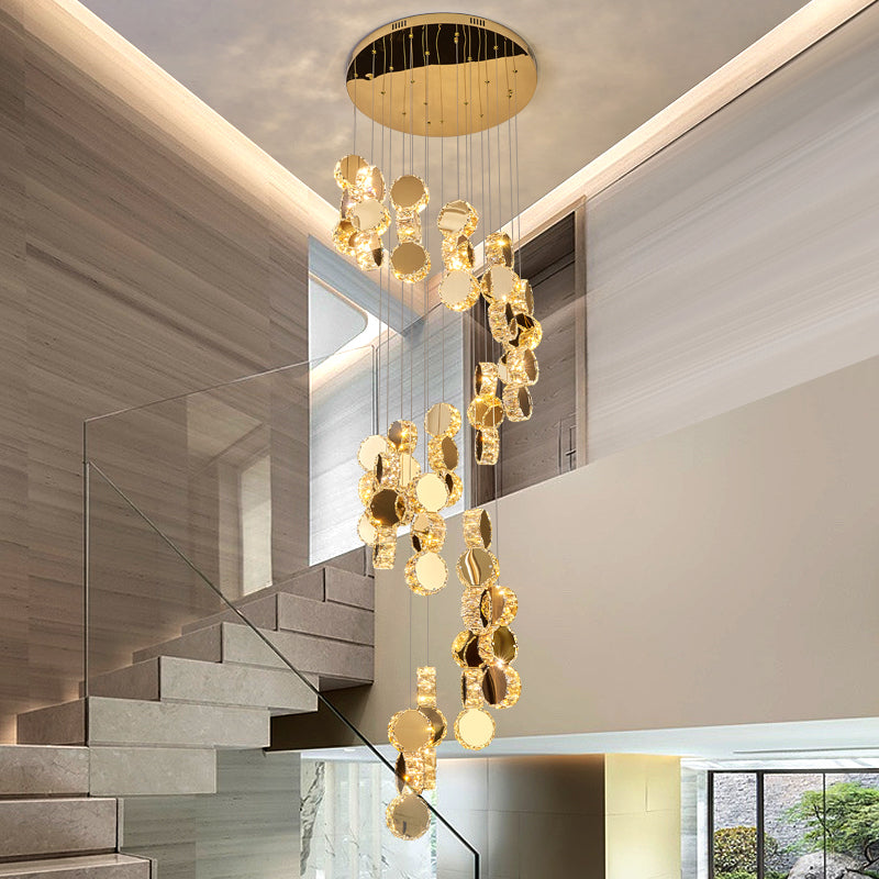 Spiral staircase crystal chandelier luxury modern style