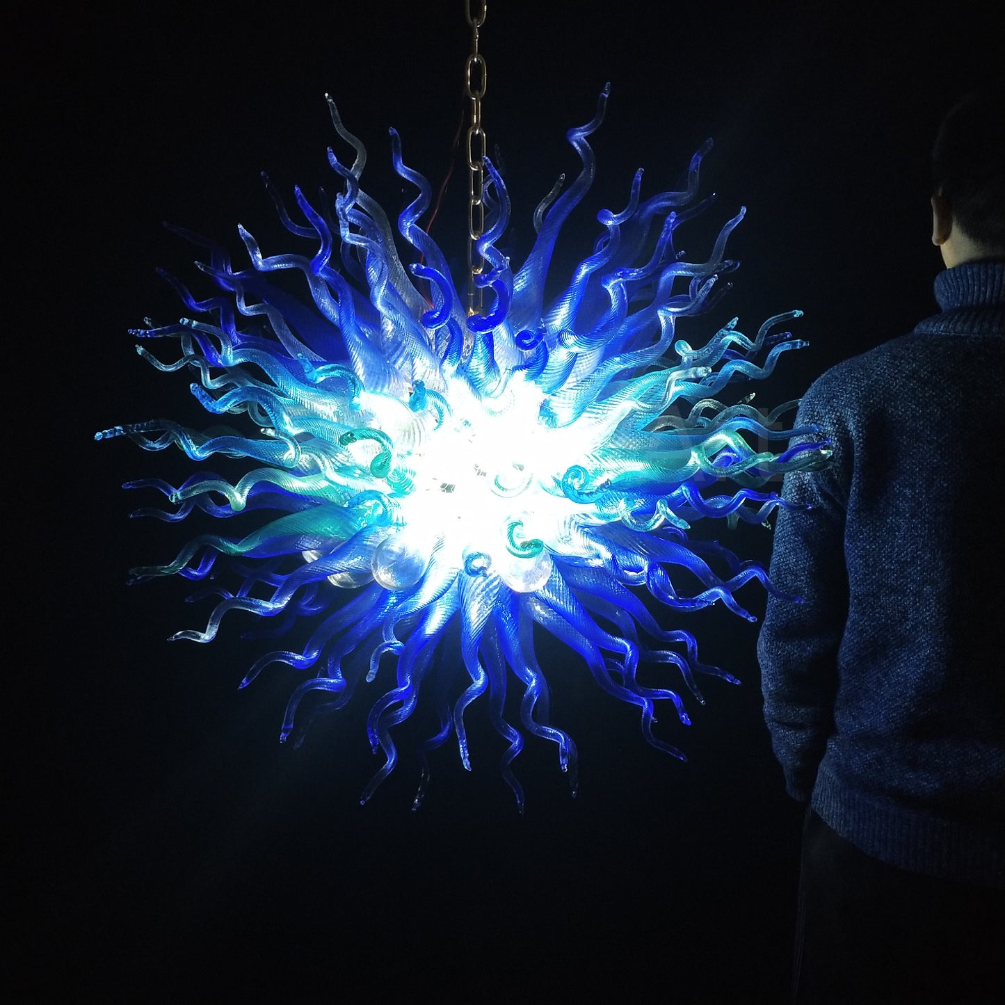 Blue color hand made DIY modern design glass chandelier