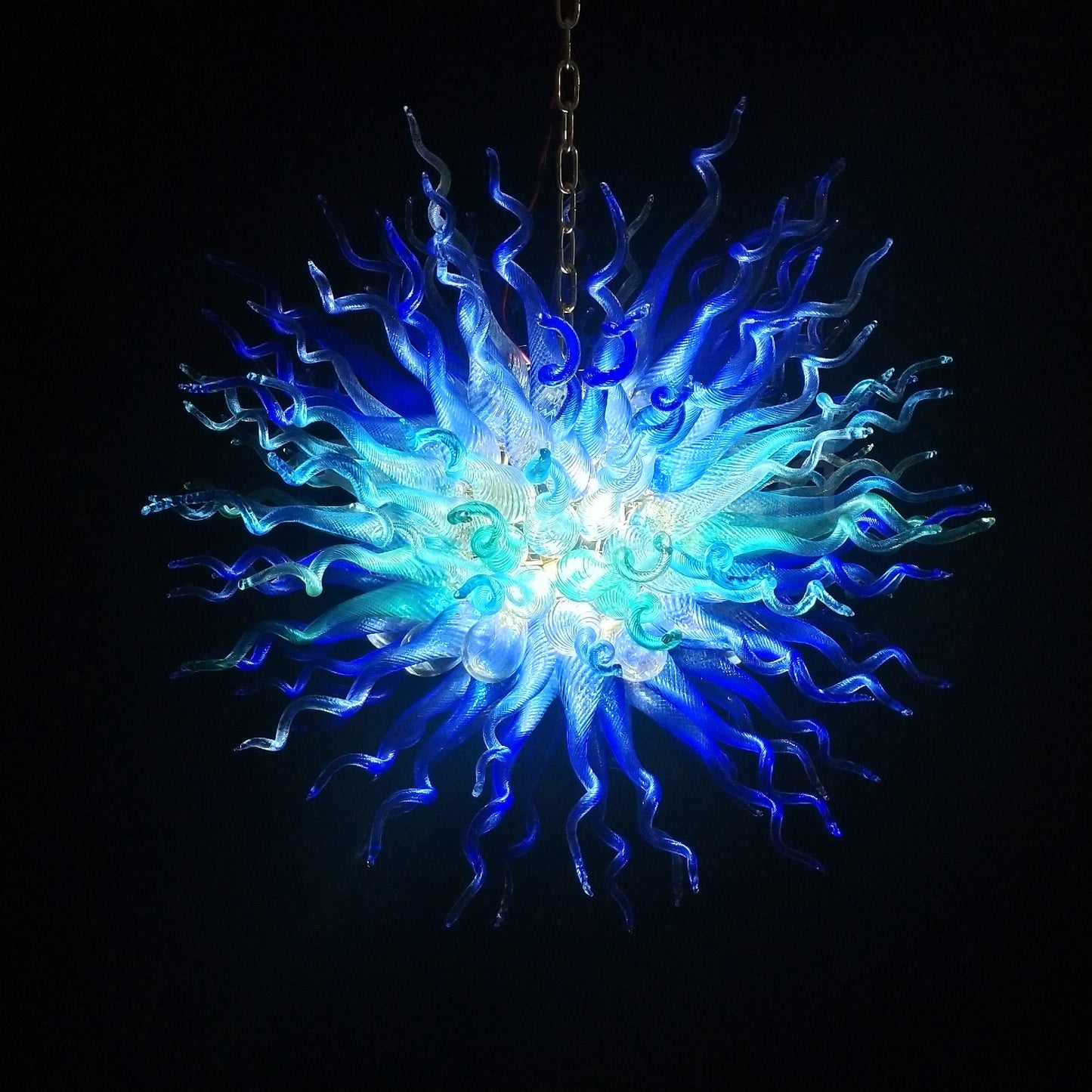 Blue color hand made DIY modern design glass chandelier