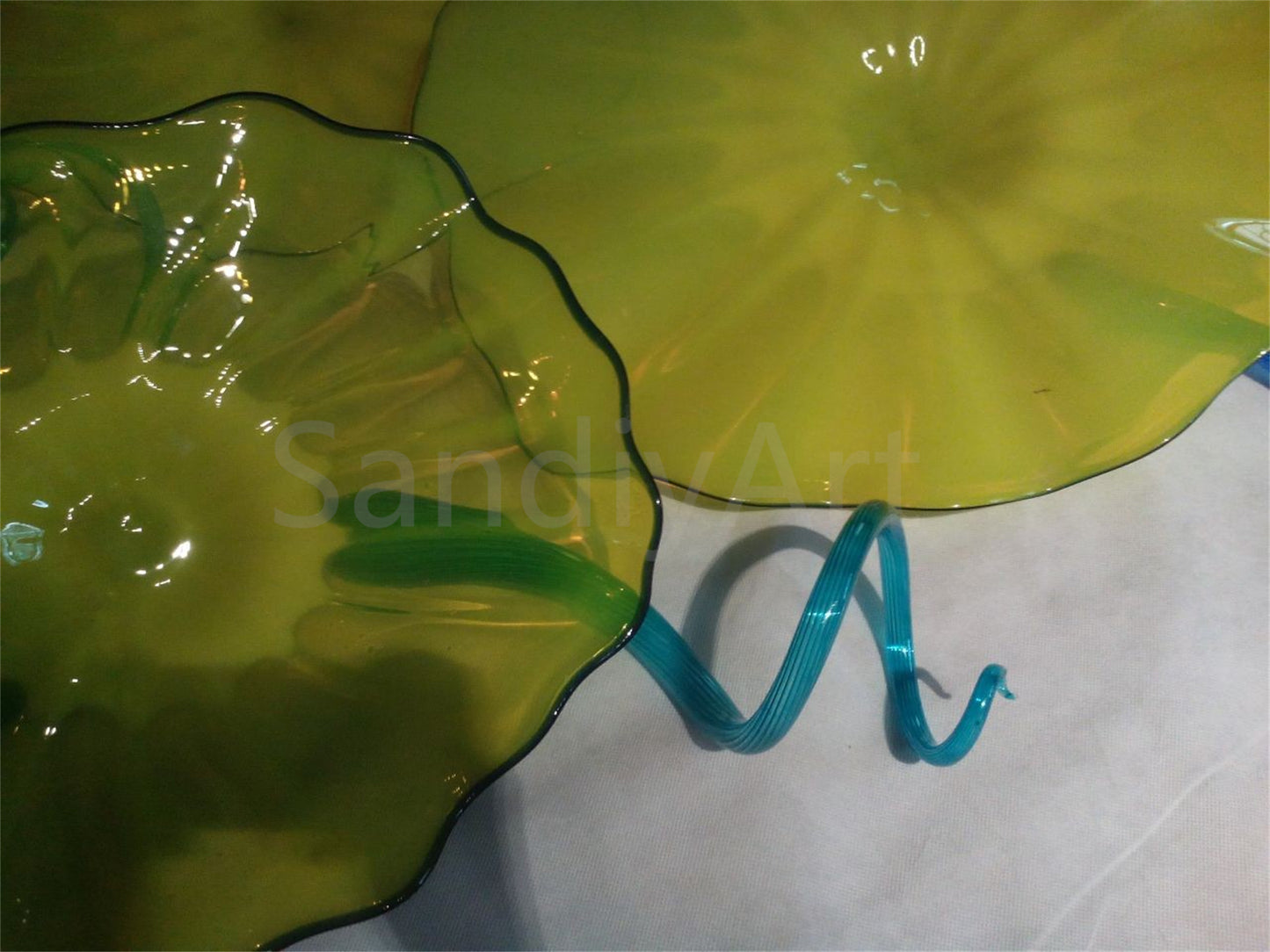 12pcs hand made Yellow blowm murano glass platters with spiral tendrils chihuly style art wall decoration glass