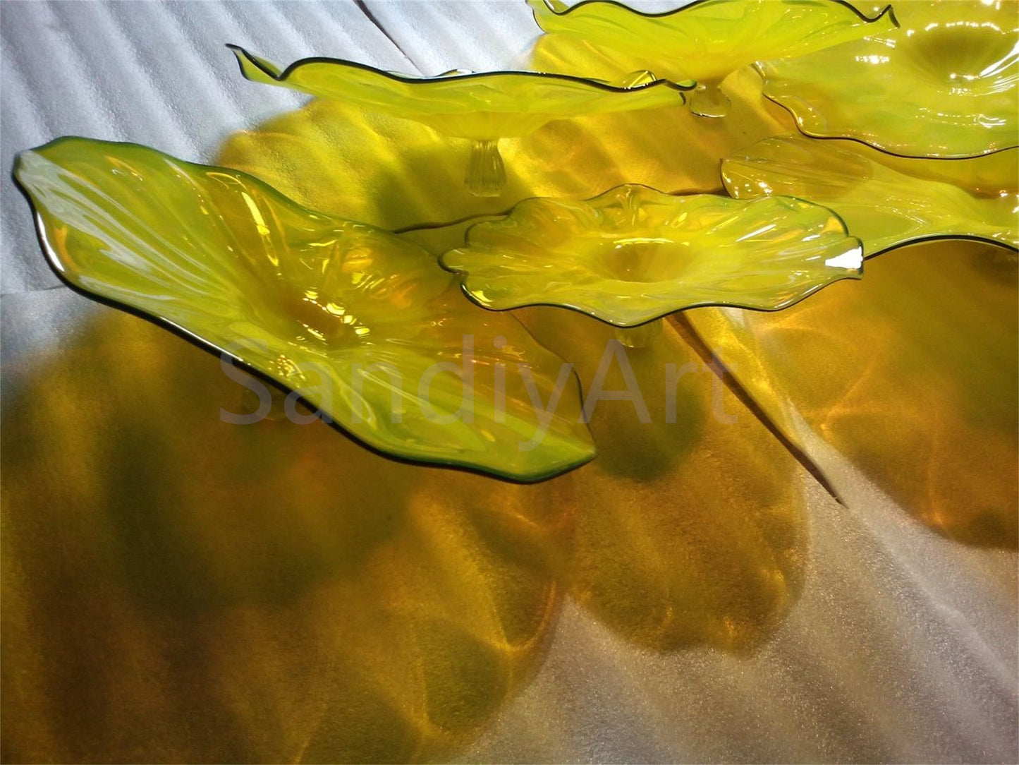 12pcs hand made Yellow blowm murano glass platters with spiral tendrils chihuly style art wall decoration glass