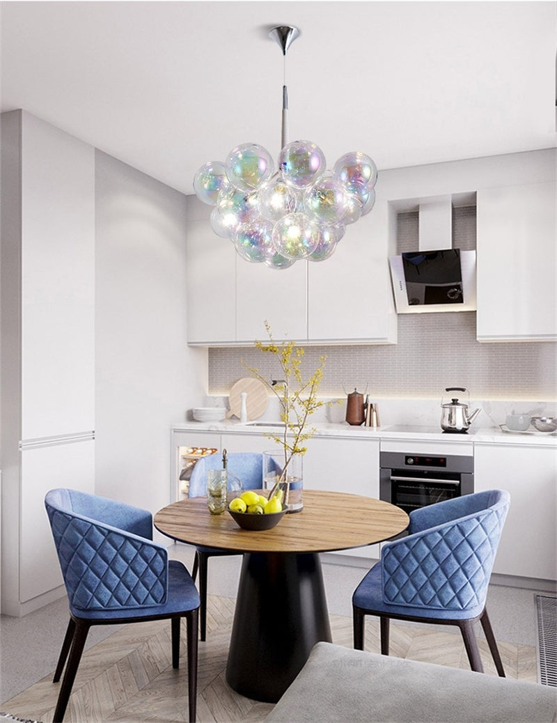 Hand made blown glass clear iridescent bubbles chandelier