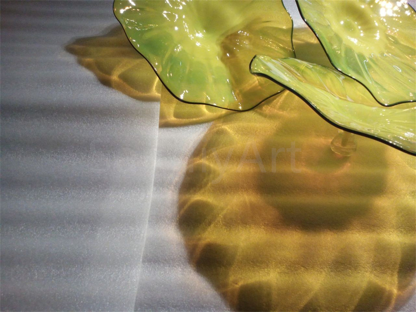 12pcs hand made Yellow blowm murano glass platters with spiral tendrils chihuly style art wall decoration glass