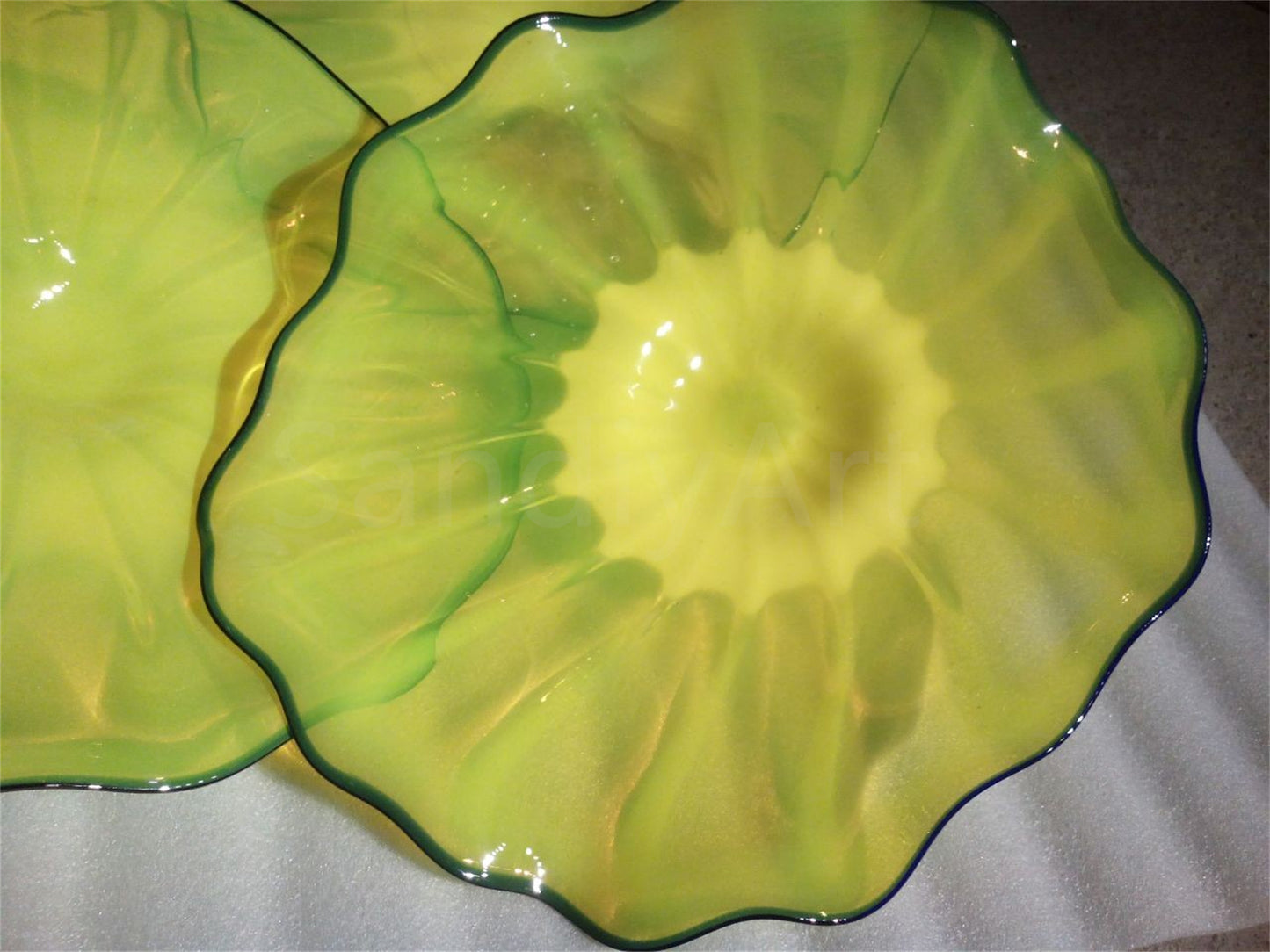 12pcs hand made Yellow blowm murano glass platters with spiral tendrils chihuly style art wall decoration glass