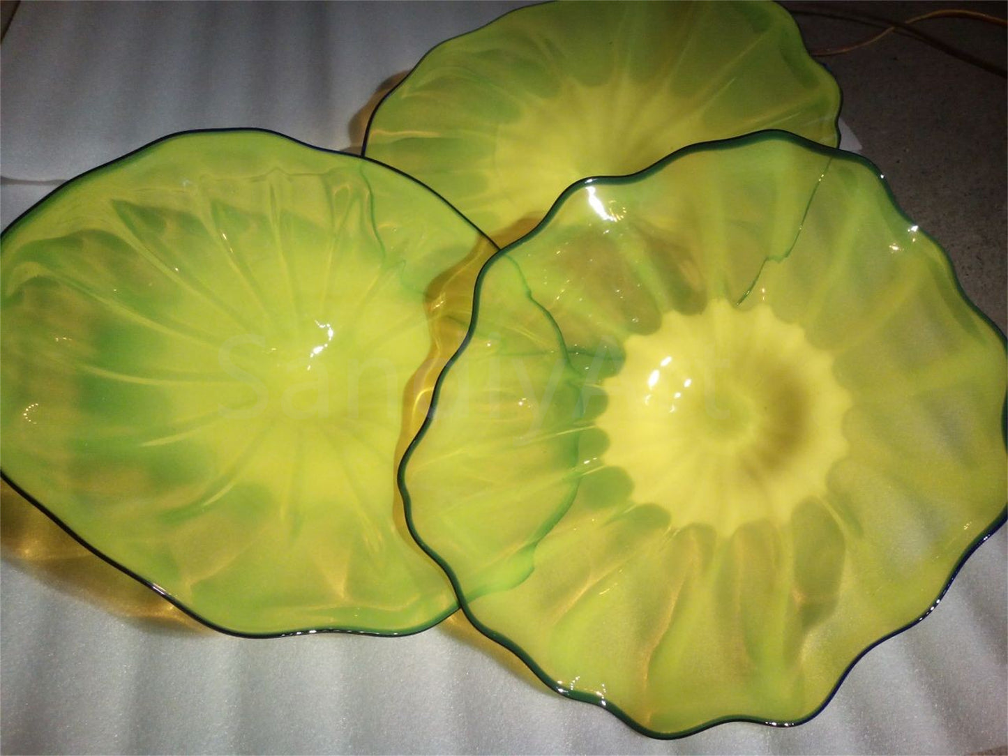 12pcs hand made Yellow blowm murano glass platters with spiral tendrils chihuly style art wall decoration glass