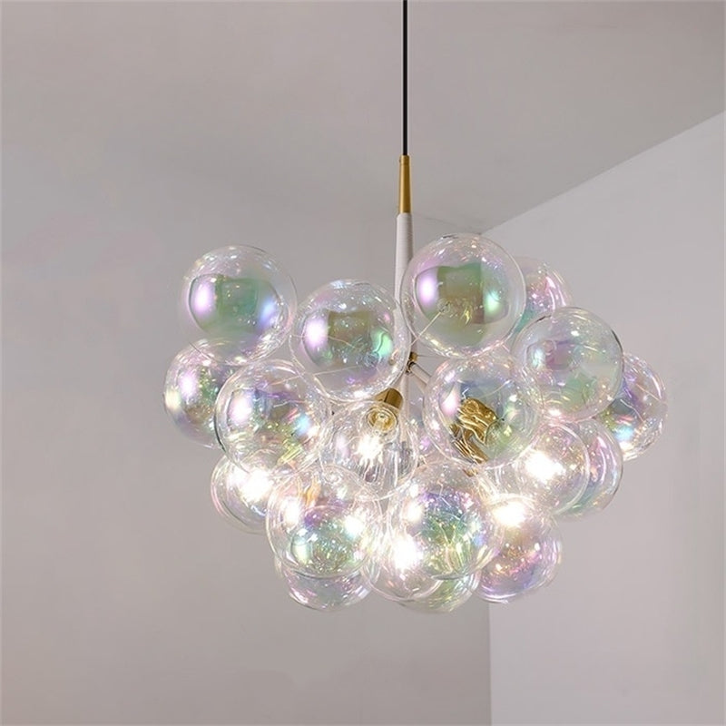 Hand made blown glass clear iridescent bubbles chandelier