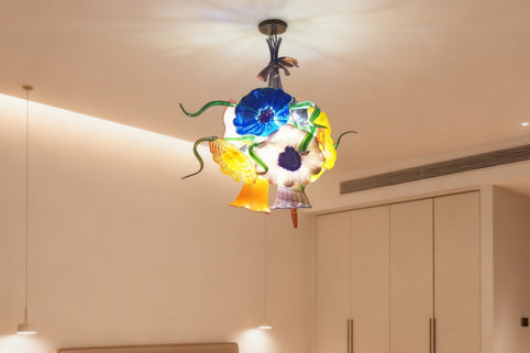 Chihuly Style Hand Blown Colorful Glass Flower Pendant Chandelier Art Glass Ceiling Light