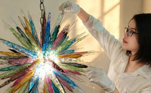 SandiyArt chihuly style blown glass chandelier