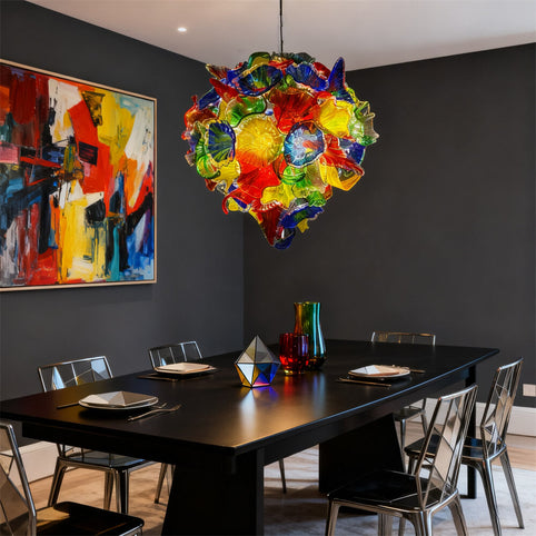 colorful blown glass chandelier for dining table