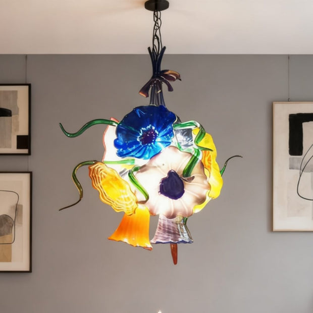 blown glass flower chandelier