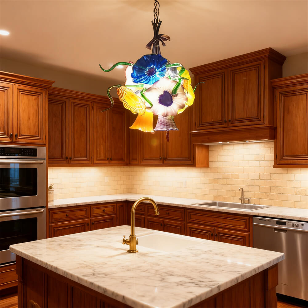 blown glass flower chandelier