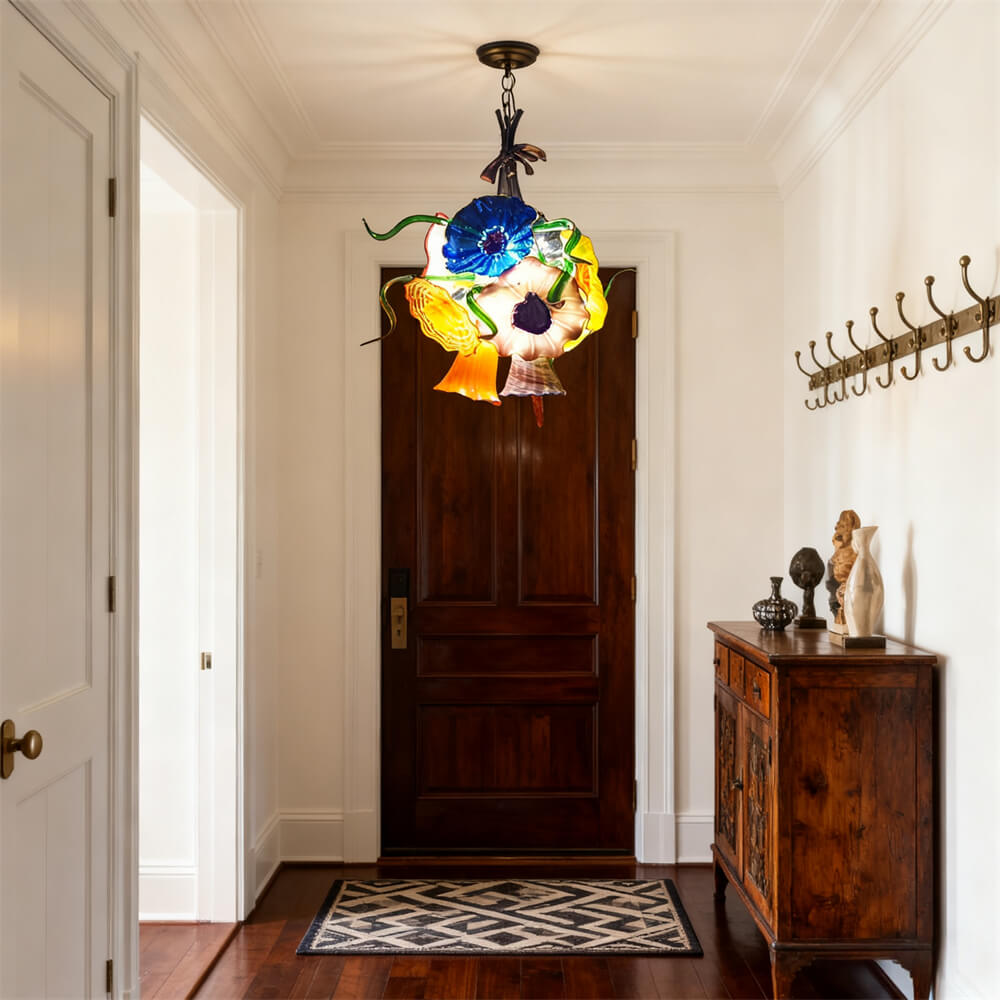 blown glass flower chandelier