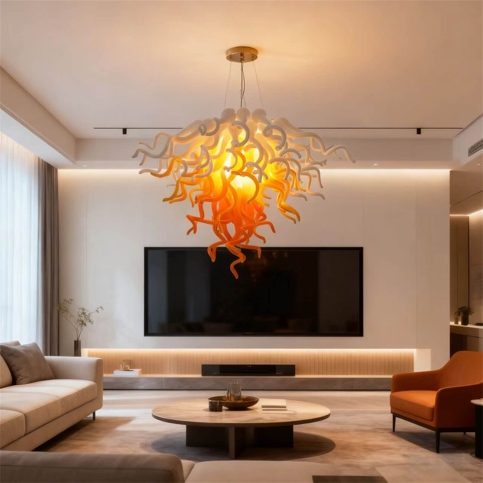 Blown glass chandelier