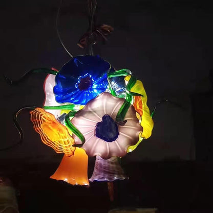Multicolor hand made art blown glass flower chandelier