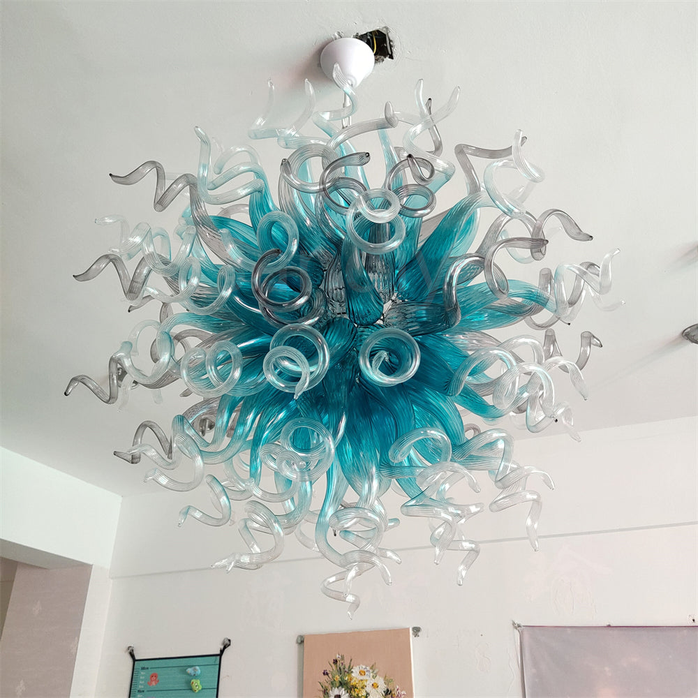 Amazing Blue gradient clear mixed grey color blown glass chandelier custom for sale