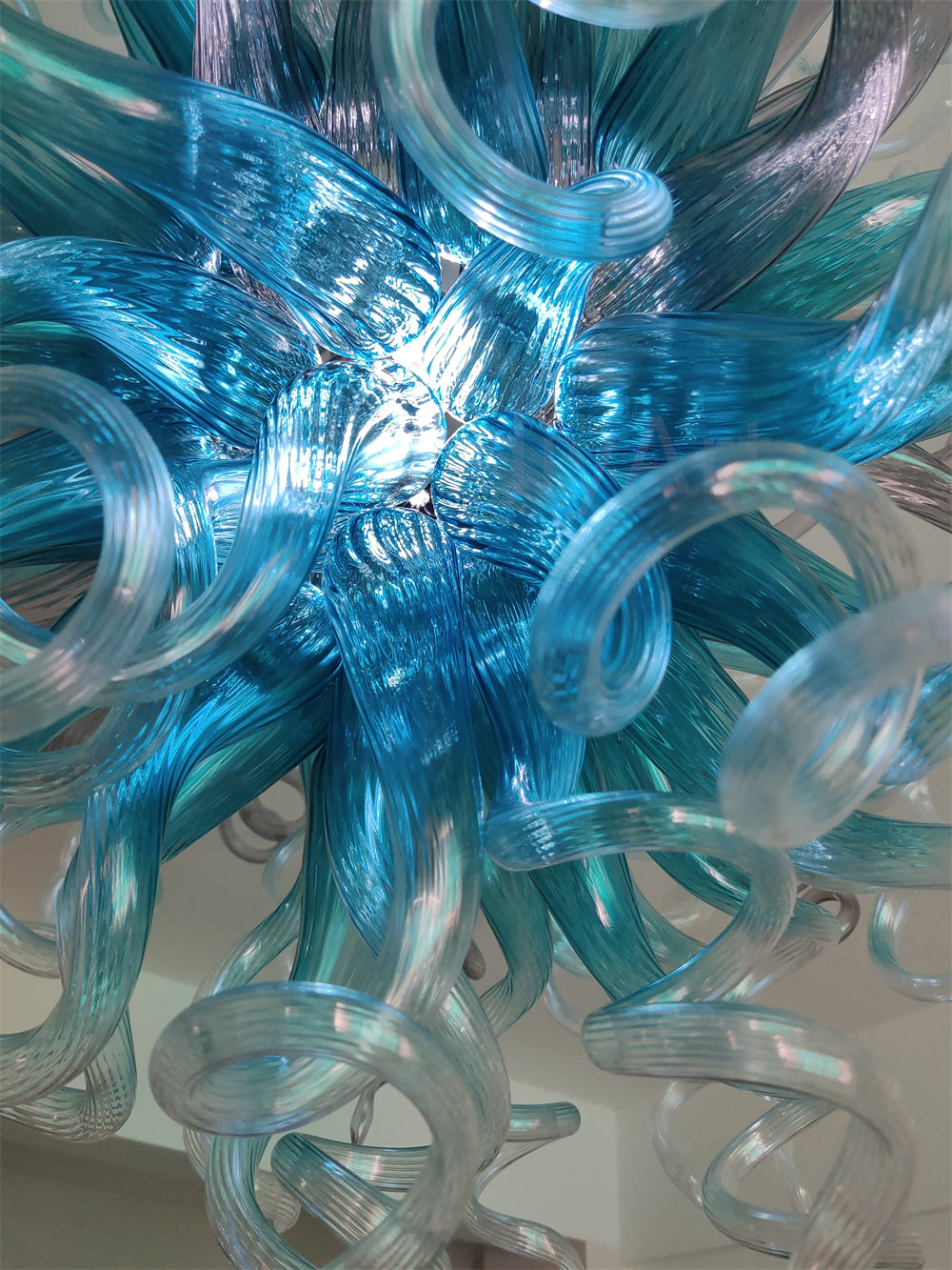 Amazing Blue gradient clear mixed grey color blown glass chandelier custom for sale