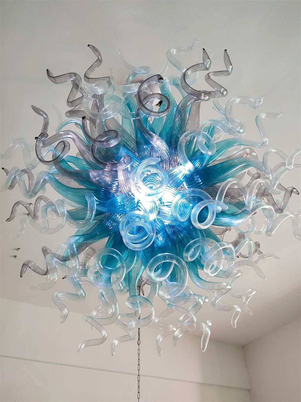 Amazing Blue gradient clear mixed grey color blown glass chandelier custom for sale