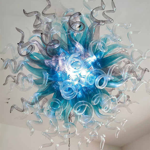Amazing Blue gradient clear mixed grey color blown glass chandelier custom for sale