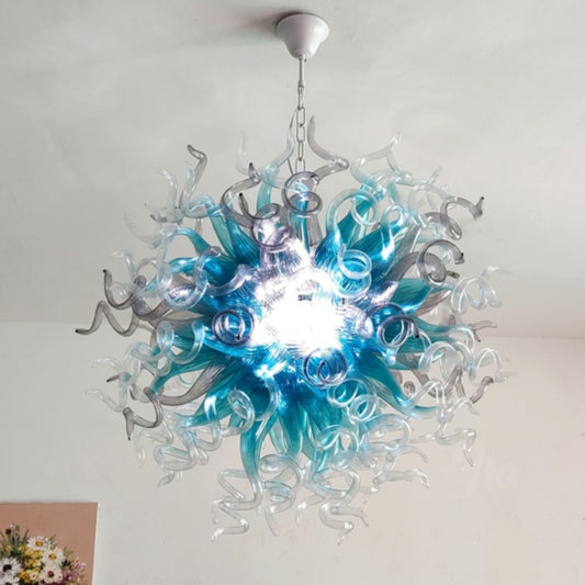 Amazing Blue gradient clear mixed grey color blown glass chandelier custom for sale