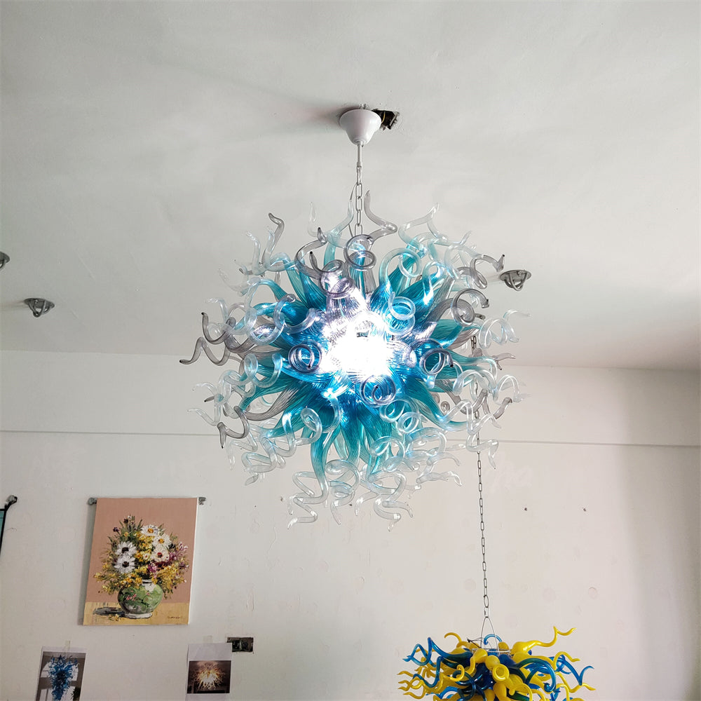 Amazing Blue gradient clear mixed grey color blown glass chandelier custom for sale