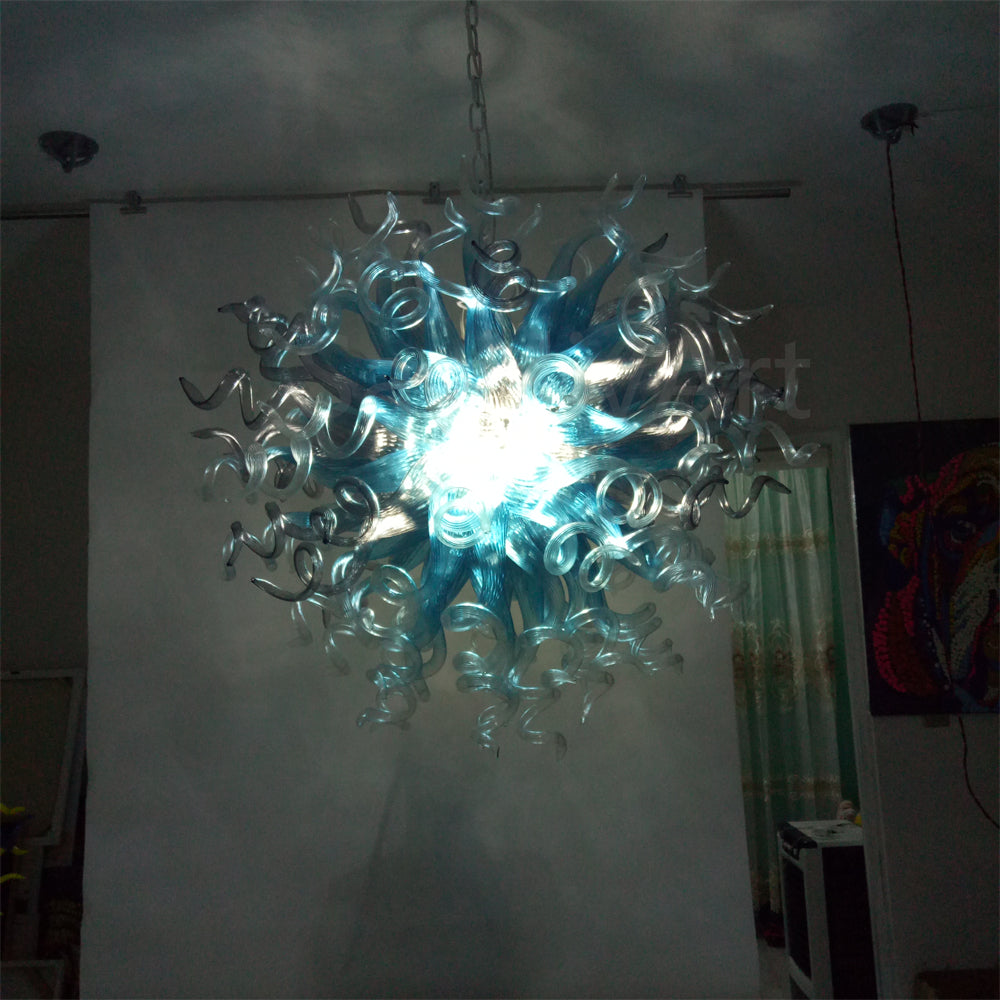 Amazing Blue gradient clear mixed grey color blown glass chandelier custom for sale