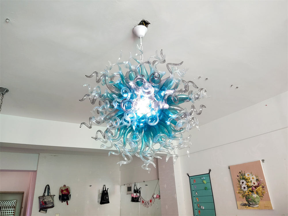 Amazing Blue gradient clear mixed grey color blown glass chandelier custom for sale