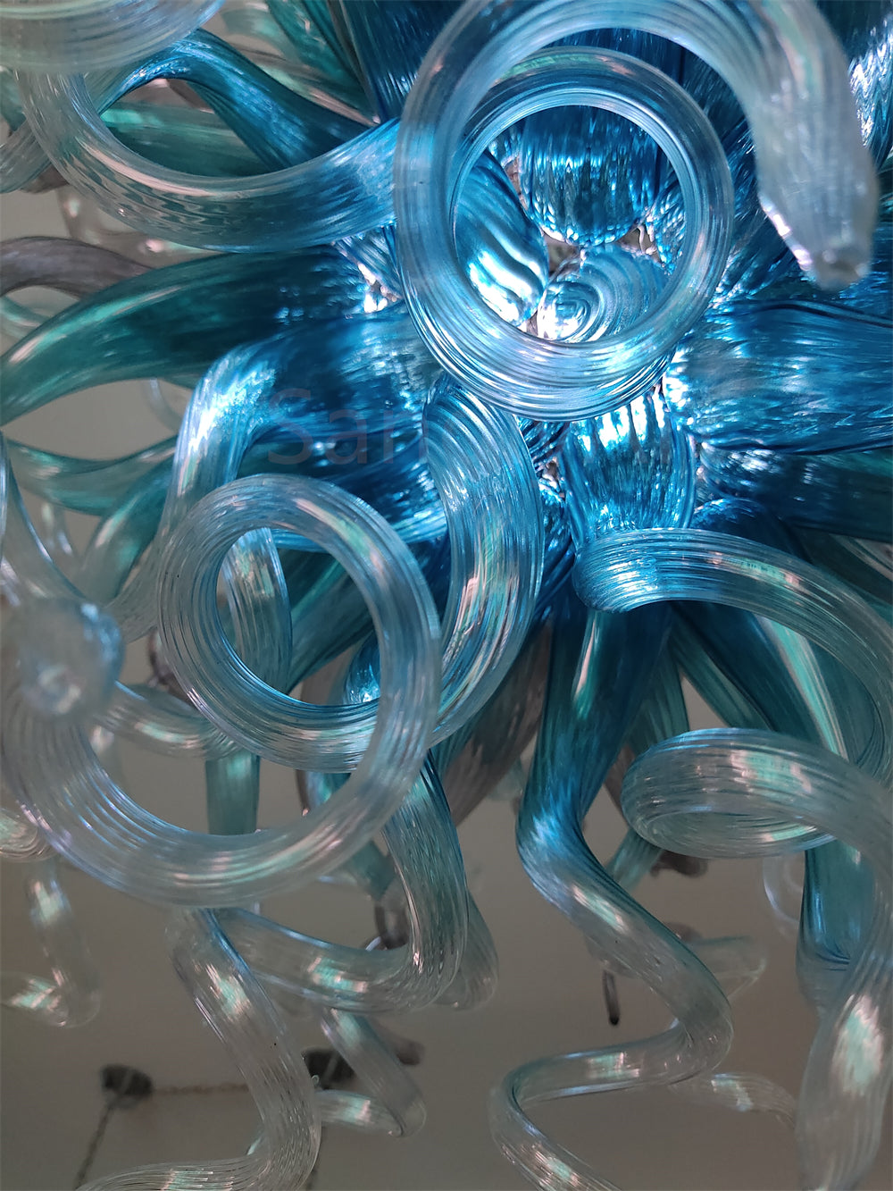 Amazing Blue gradient clear mixed grey color blown glass chandelier custom for sale