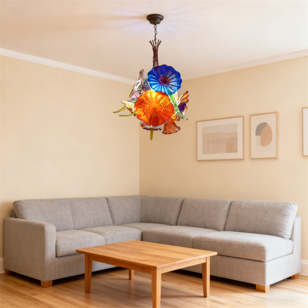 blown glass floral chandelier