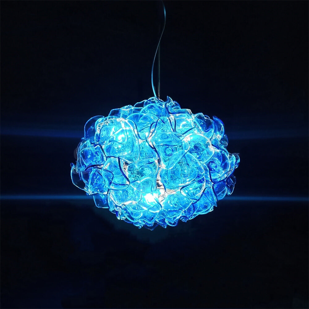 Special design hand made DIY blown glass blue flower chandelier