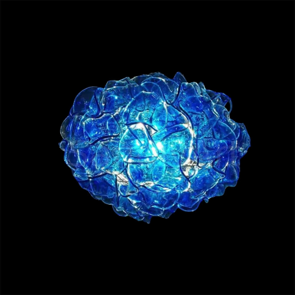Special design hand made DIY blown glass blue flower chandelier