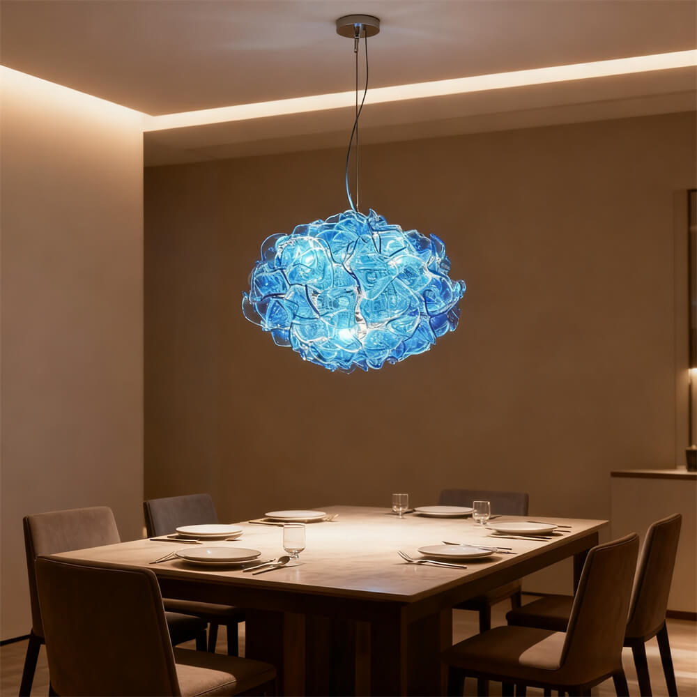 Special design hand made DIY blown glass blue flower chandelier