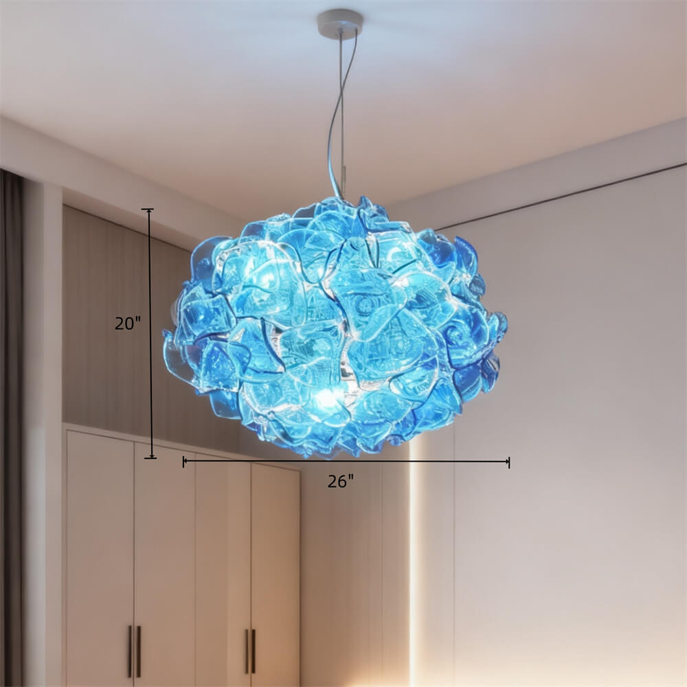 Special design hand made DIY blown glass blue flower chandelier