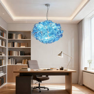 Special design hand made DIY blown glass blue flower chandelier