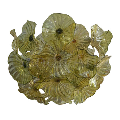 Amber color hand made blown glass flower chandelier home decoration